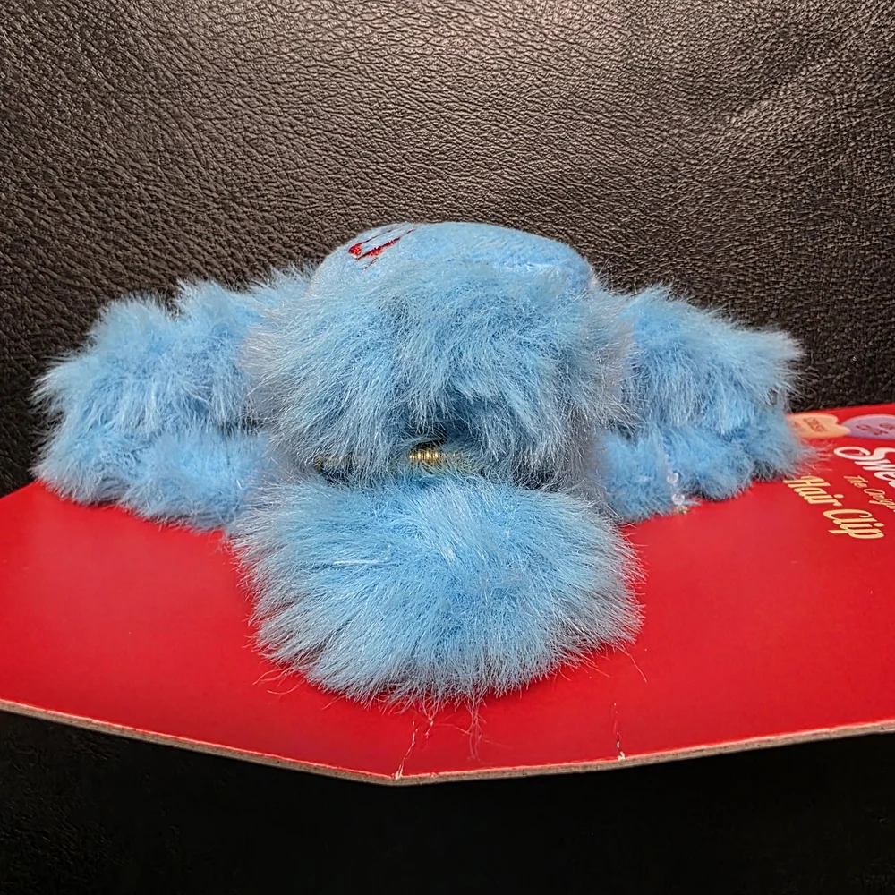 Blue Fuzzy Heart Hair Clip - 